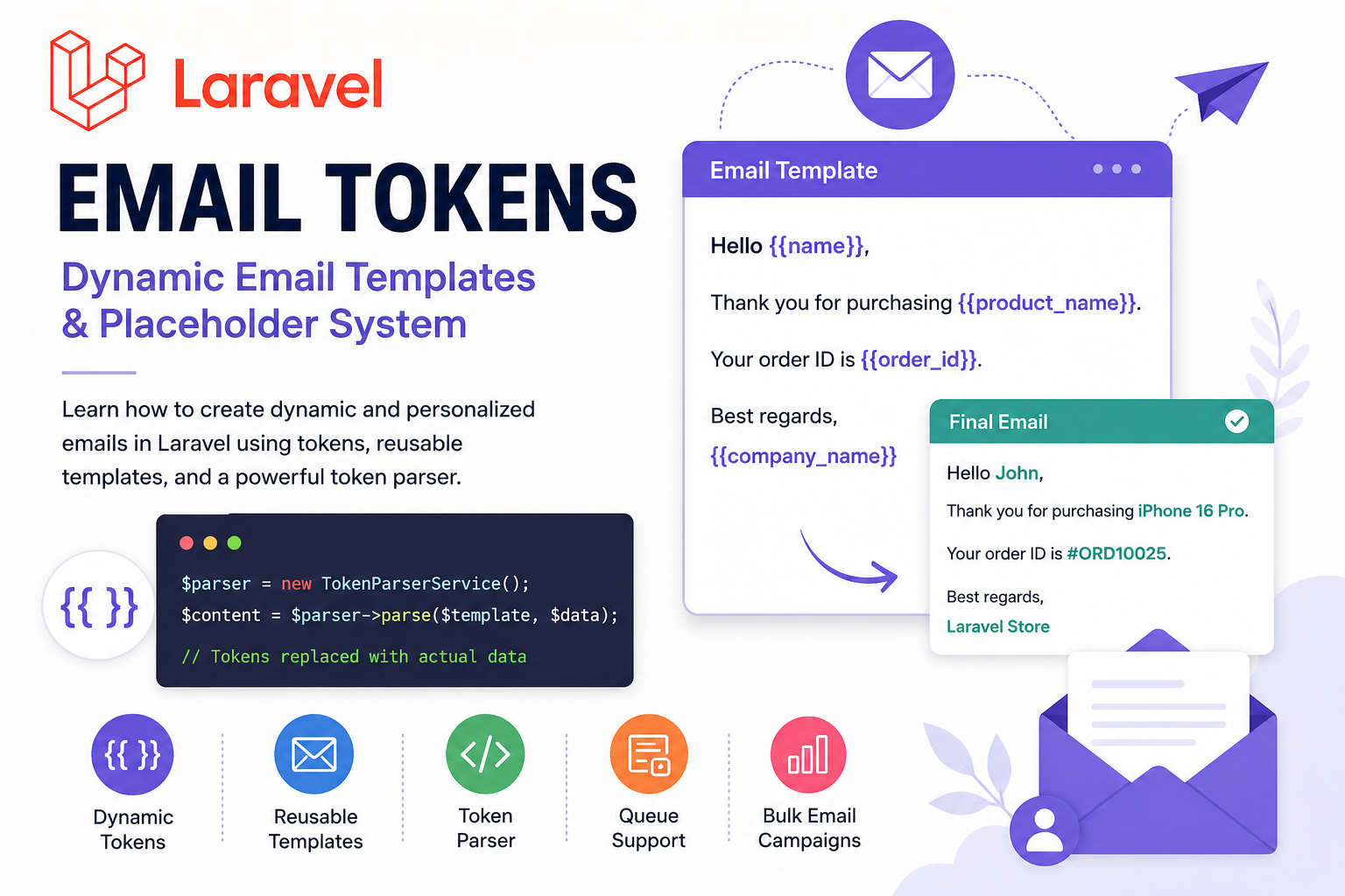 Laravel Email Tokens – Complete Guide with Dynamic Placeholders